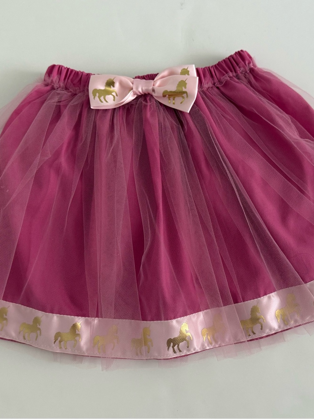 Girls Pink Tutu Skirt with Satin Unicorn Trim